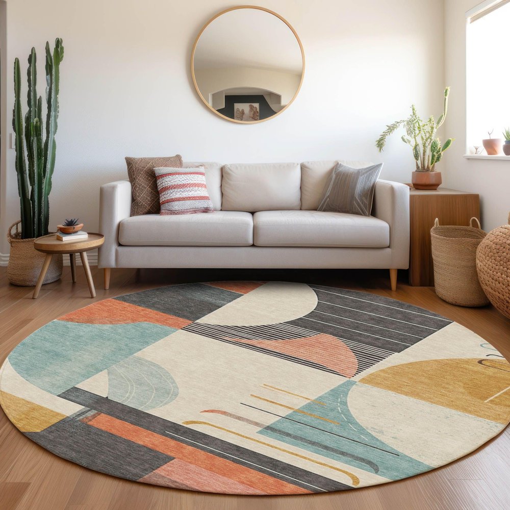 Addison Rugs Chantille ACN1694 Gray 8' x 8' Indoor/Outdoor, Machine Washable, Easy Clean, Non Shedding, Bedroom, Living Room, Dining Room, Kitchen, Patio Round Rug
