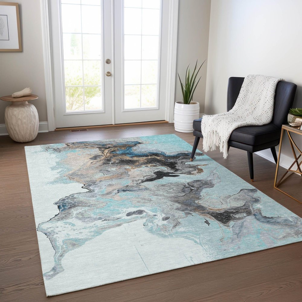 Addison Rugs Chantille ACN1688 Teal 8' x 10' Indoor/Outdoor, Machine Washable, Easy Clean, Non Shedding, Bedroom, Living Room, Dining Room, Kitchen, Patio Rug