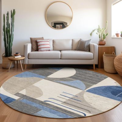 Addison Rugs Chantille ACN1694 Blue 8' x 8' Indoor/Outdoor, Machine Washable, Easy Clean, Non Shedding, Bedroom, Living Room, Dining Room, Kitchen, Patio Round Rug