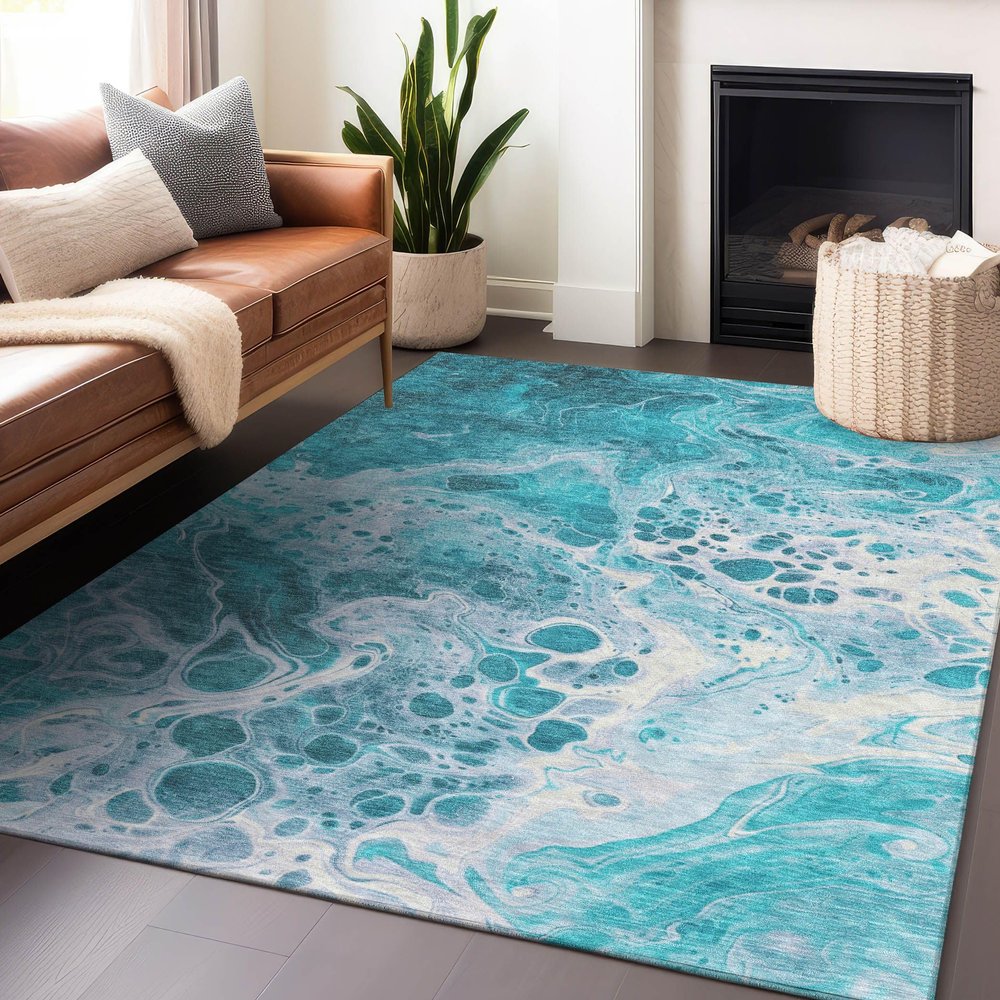 Addison Rugs Chantille ACN1705 Teal 9' x 12' Indoor/Outdoor, Machine Washable, Easy Clean, Non Shedding, Bedroom, Living Room, Dining Room, Kitchen, Patio Rug