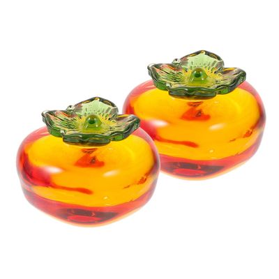 GARVALON 2pcs Glass Persimmon Figurine Decorative Craft for Home Car Office and Realistic Miniature Fruit Sculpture
