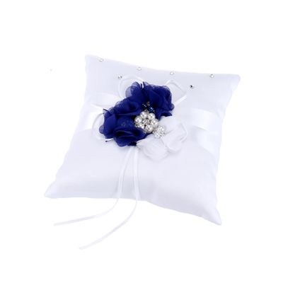 TINEASUR Floral Ring Pillow 20x20cm White Bridal Party Flower Cushion Pearls for Wedding Ring Bearer