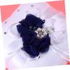 TINEASUR Floral Ring Pillow 20x20cm White Bridal Party Flower Cushion Pearls for Wedding Ring Bearer view 4