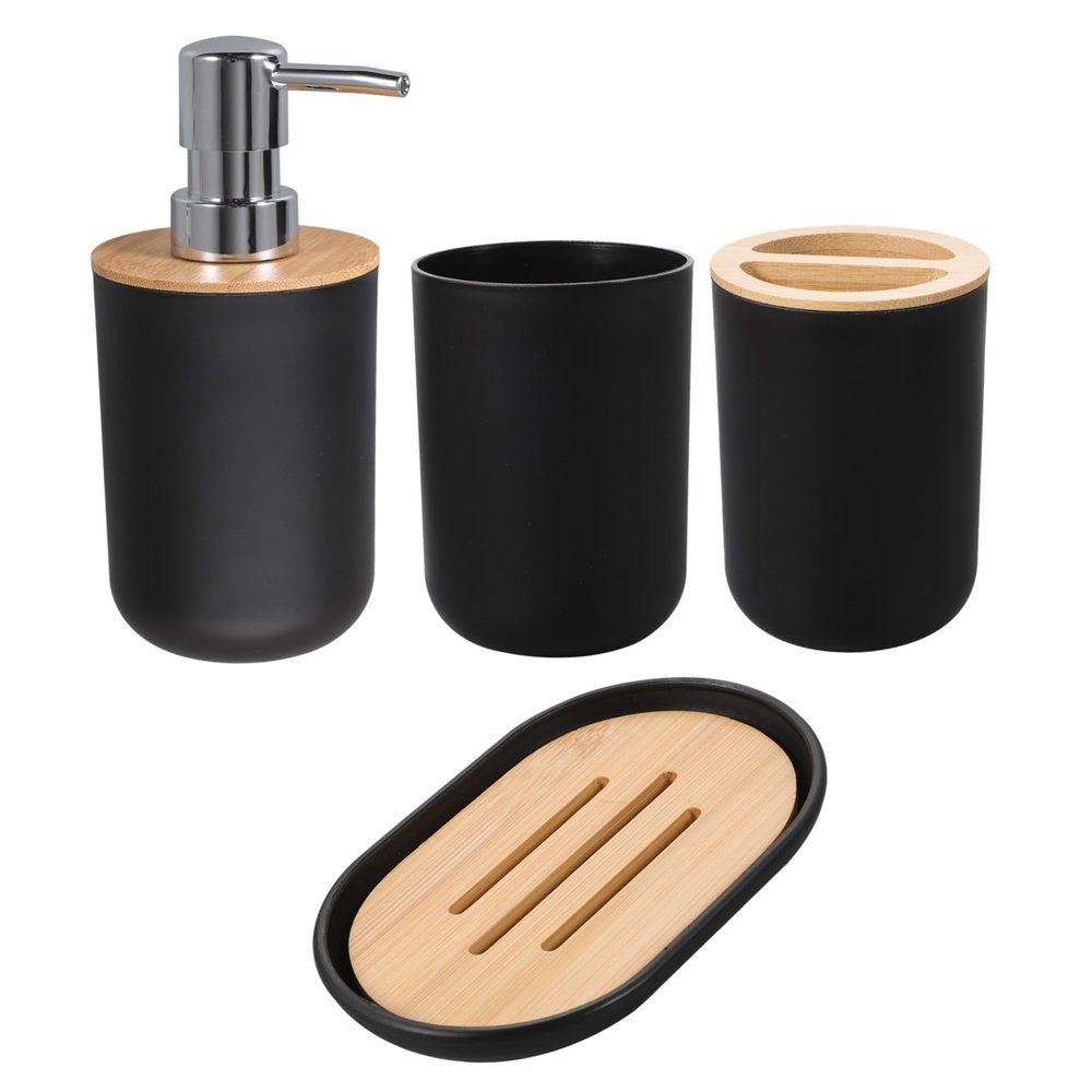 PRETYZOOM Bathroom Accessories Set Nordic Design Black Includes Soap Dispenser Toothbrush Holder Wash Cup Soap Holder Stylish Bathroom Decor for Organizing Essentials