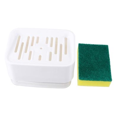 WOONEKY Dishwashing Soap Dispenser with Sponge Applicator Automatic Liquid Adding Box for Kitchen and Home Use Easy Push Pump for Effortless Dish Cleaning