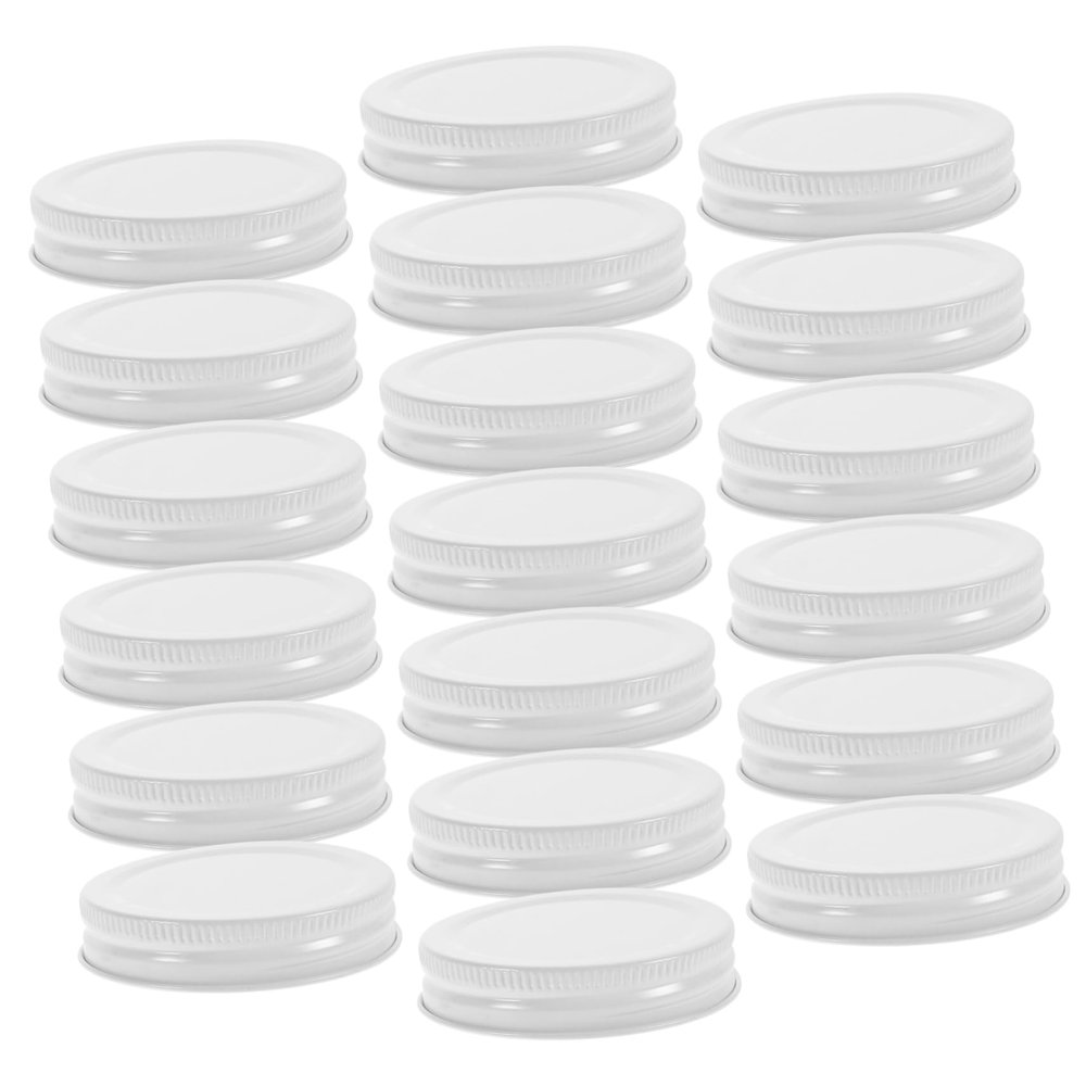 BEBEMOKO 20pcs Sturdy Tinplate Jar Lids Airtight Canning Covers for Mason Jars White for Preserves Sauces and Spices Storage