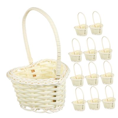 FONDOTIN 12pcs Elegant Woven Flower Basket Handheld Wedding Flower Petal Baskets for Decor Lightweight Design for Girls Engagement Party Accessories