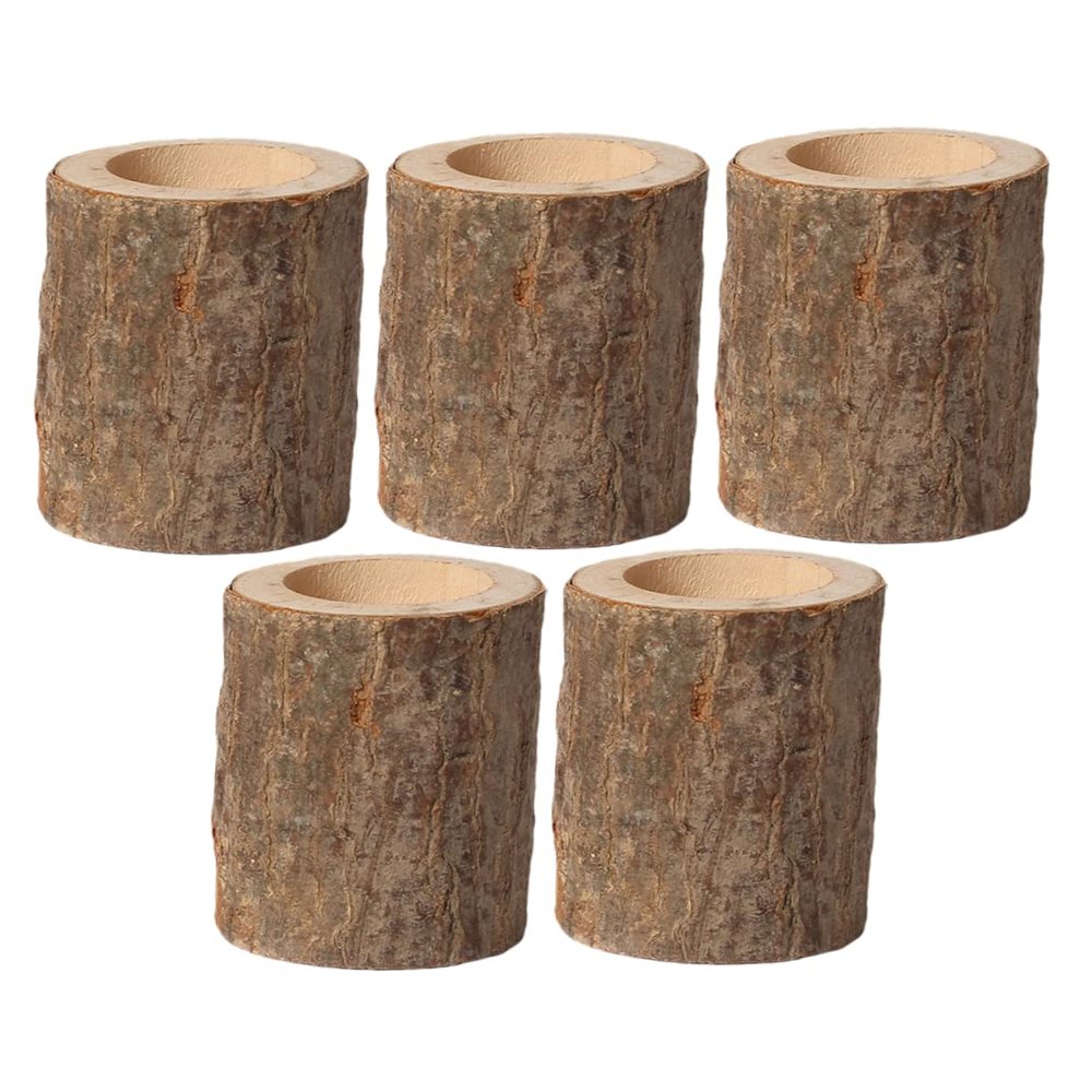 ORFOFE 5pcs Creative Candleholder Wooden Candlestick Decor for Home Wedding and Party Layouts Unique Design for Christmas Desktop and Bar Counter Decorations