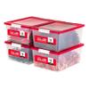 IRIS USA 12 Qt. Plastic Storage Bins Containers with Lids, 4 Pack, Sensory Bin, Craft Storage, Craft Organizers and Storage, Organizing Container for Home, Office School Supplies, Stackable, Clear/Red view 1