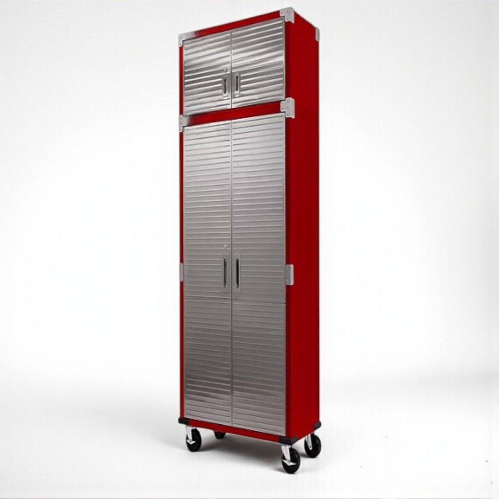 Heavey Duty Durable Lockable Stainless Steel 2 Piece Storage Cabinet Set, 4 Doors, Organizer for Garage, Office, Classroom, (Red, 36" W x 18" D x 90.5" H)
