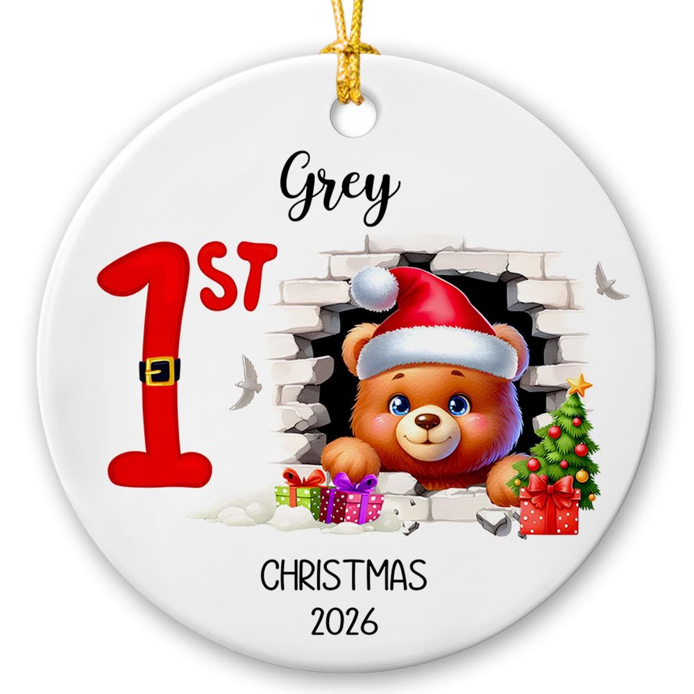 3D Cute Bear Break Through The Wall Ornament, Custom Name 1st Xmas Bears Ceramic Ornaments 2025, Personalized 1st Christmas Bear Ornament Gifts for Son Daughter, Cute Baby Bears Keepsake Ornaments