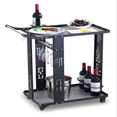 KEPIUAAF Bar Cart, Home Bar Hotel Serving Cart Wine Cart - Mini Bar Cocktail Trolley Bar Cart Camping Trolley Drinks Cart Bar Table Side Table Display Cabinet for Kitchen, Office - 84 X 37.3 X 67cm