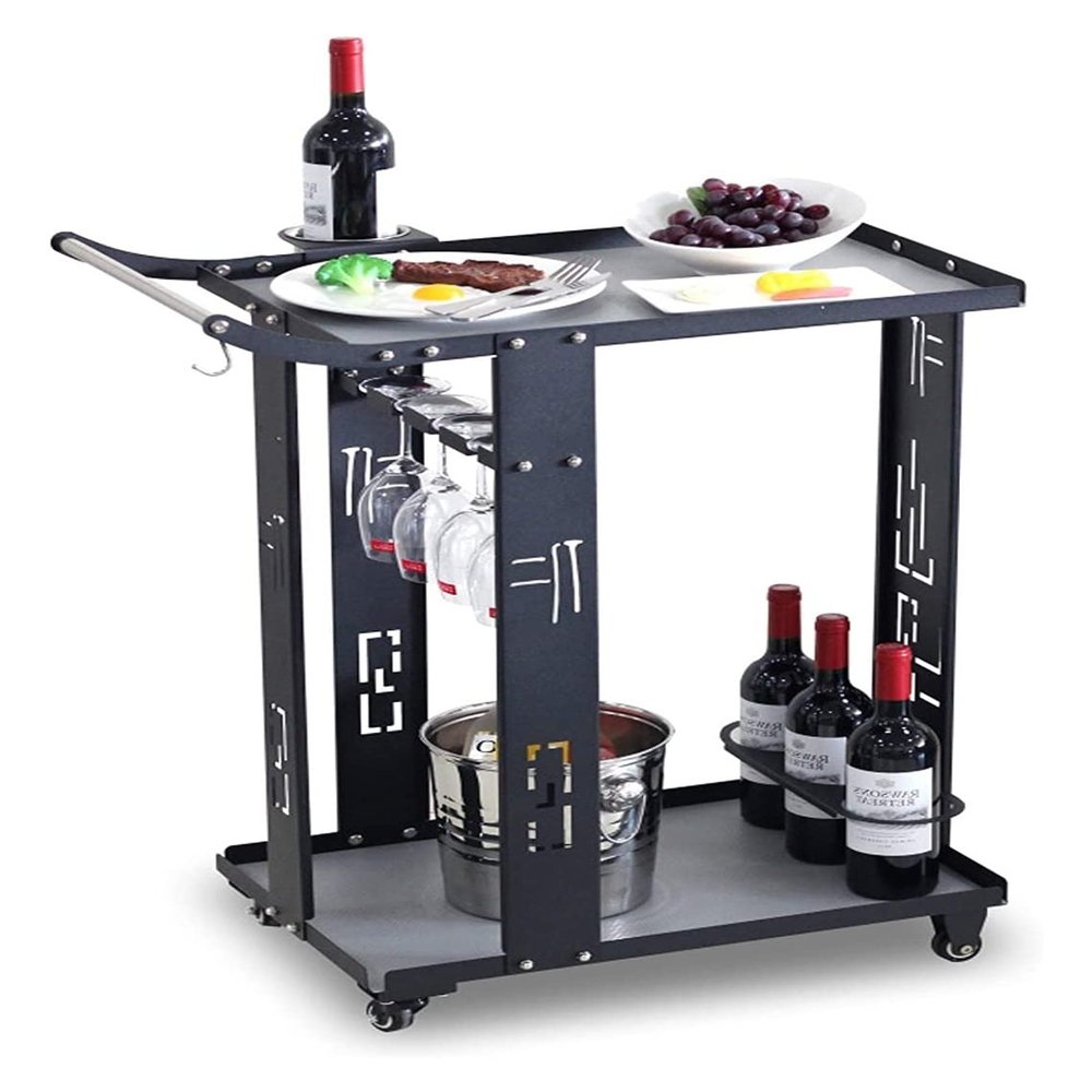 KEPIUAAF Bar Cart, Home Bar Hotel Serving Cart Wine Cart - Mini Bar Cocktail Trolley Bar Cart Camping Trolley Drinks Cart Bar Table Side Table Display Cabinet for Kitchen, Office - 84 X 37.3 X 67cm