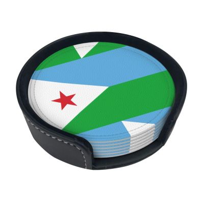 WBQLSL Round Leather Coasters, 3.9 Inch Coasters Set of 6, Suitable for Dining Room, Kitchen and Office Flag of Djibouti Printing
