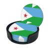 WBQLSL Round Leather Coasters, 3.9 Inch Coasters Set of 6, Suitable for Dining Room, Kitchen and Office Flag of Djibouti Printing view 2