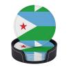 WBQLSL Round Leather Coasters, 3.9 Inch Coasters Set of 6, Suitable for Dining Room, Kitchen and Office Flag of Djibouti Printing view 3