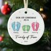 CleveFit Personalized Circle Ceramic Ornament Family Gift, First Christmas As A Family Of Four Footprints Ornament, Family Of Three Christmas Ornament 2024, 3D Inflated Effect Printed Ornament view 1