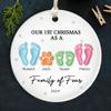 CleveFit Personalized Circle Ceramic Ornament Family Gift, First Christmas As A Family Of Four Footprints Ornament, Family Of Three Christmas Ornament 2024, 3D Inflated Effect Printed Ornament view 3