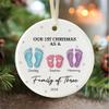 CleveFit Personalized Circle Ceramic Ornament Family Gift, First Christmas As A Family Of Four Footprints Ornament, Family Of Three Christmas Ornament 2024, 3D Inflated Effect Printed Ornament view 4