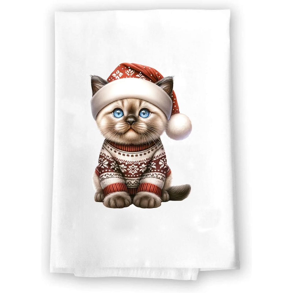 Adorable Christmas Kitchen Hand Towel | Color point Shorthair | Pet Animal Lover Gifts