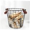 ANDRESLAD Large Round Iron Firewood Basket Metal Storage Bin for Firewood Laundry and Toys Ventilated Design for Outdoor Indoor Use Rustic Farmhouse Organizer with Handle view 4