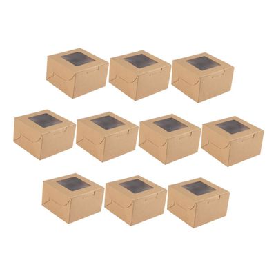 GARVALON 10pcs Kraft Paper Cake Boxes with Window Portable Cookie Packaging for Desserts Baked Goods and Pastries for Parties and Events