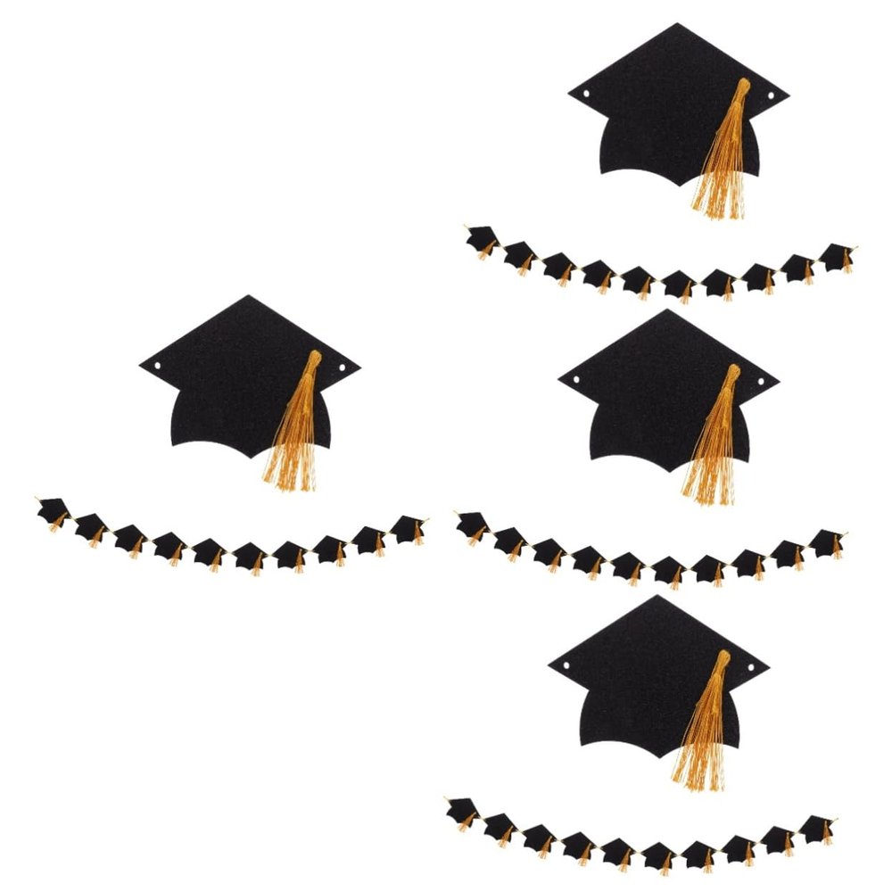 Cabilock 5pcs Graduation Cap Garland Banner Black Tassel Graduation Decorations for Party Festive Party Supplies to Celebration Atmosphere