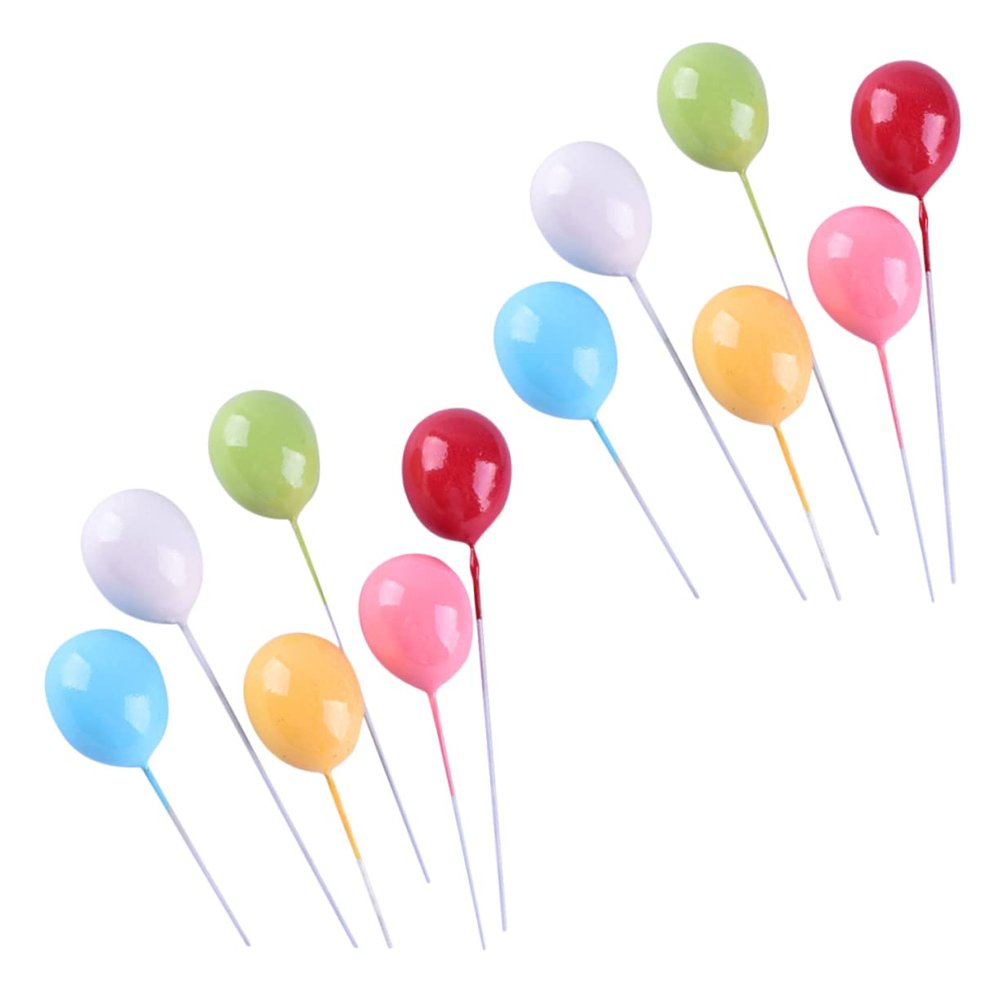 VICASKY 12 Pcs Adorable Balloon Shape Cake Picks Mini Birthday Cake Topper Foam Balloon Baking Toppers