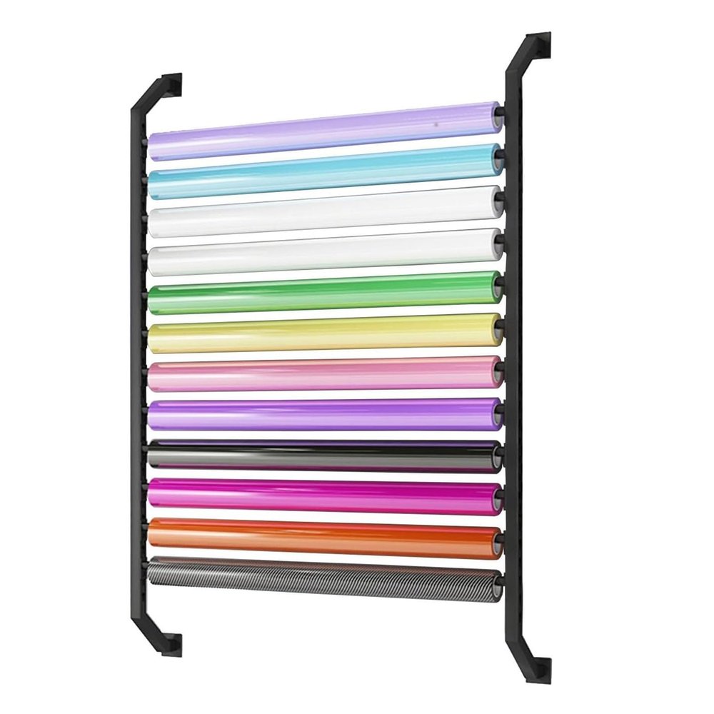 12 Roll Wall Mount Vinyl Roll Storage Organizer, Large Sign/Car Color Change Wrap/Car Window Film/Wallpaper/Fabric Roll Holder, Commercial Metal Display Rack, Height 63 Inches(Black)