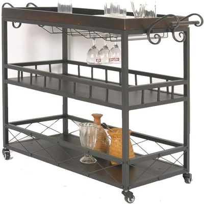 Bar Cart, Home Bar Hotel Serving Cart Wine Cart - Easy To Put Industrial Vintage Style Kitchen Serving Trolley With Wine Rack Storage Cart Table Kitchen Wine Storage Cart Universal Castors(Black)