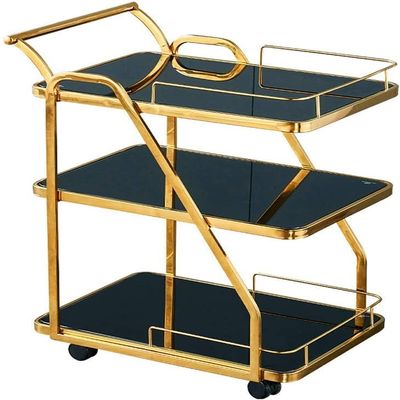 KEPIUAAF Bar Cart, Home Bar Hotel Serving Cart Wine Cart - 3 Tiers Kitchen Car Shelf Utility/Service Cart Stainless Steel Kitchen Storage Trolley Hotel Restaurant Serving Catering Train Cafe Trolley