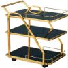KEPIUAAF Bar Cart, Home Bar Hotel Serving Cart Wine Cart - 3 Tiers Kitchen Car Shelf Utility/Service Cart Stainless Steel Kitchen Storage Trolley Hotel Restaurant Serving Catering Train Cafe Trolley view 1
