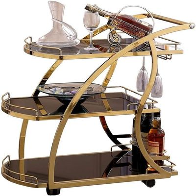 KEPIUAAF Bar Cart, Home Bar Hotel Serving Cart Wine Cart - 3 Tier Serving Trolley Serving Cart Trolley Universal Castors with Brakes Kitchen Cart Sturdy Rolling Cart for Home, KitchenLiving Room