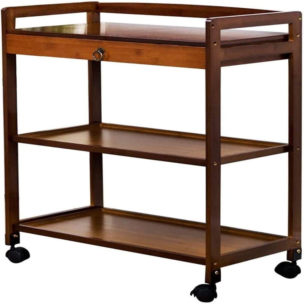KEPIUAAF Bar Cart, Home Bar Hotel Serving Cart Wine Cart - Serving Trolley Kitchen Trolley Storage Trolley Mobile Kitchen Cart Bar Cart for Home Industrial Kitchen Rolling(Brown)
