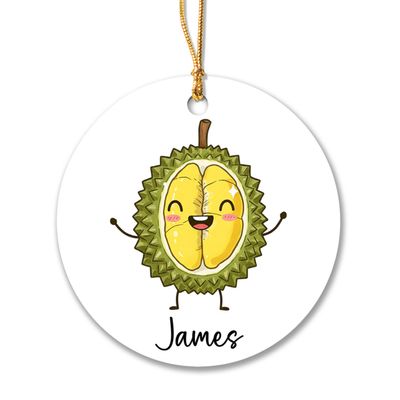 Custom Name Durian Lovers Ornament, Cartoon Fruit Ornament Keepsake, Personalized Durian Christmas Decorations, Gifts for Son Daughter Kids, Xmas Tree Ornaments, Funny Fruit Christmas Ornaments