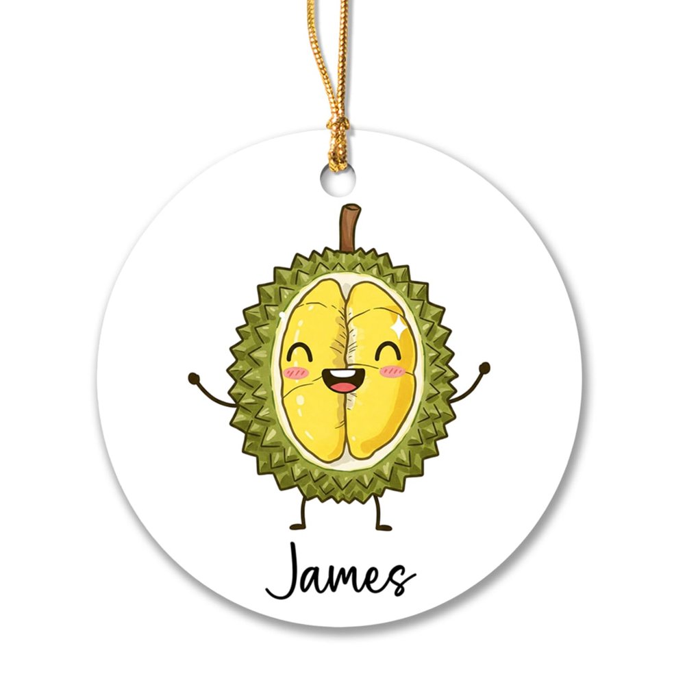 Custom Name Durian Lovers Ornament, Cartoon Fruit Ornament Keepsake, Personalized Durian Christmas Decorations, Gifts for Son Daughter Kids, Xmas Tree Ornaments, Funny Fruit Christmas Ornaments