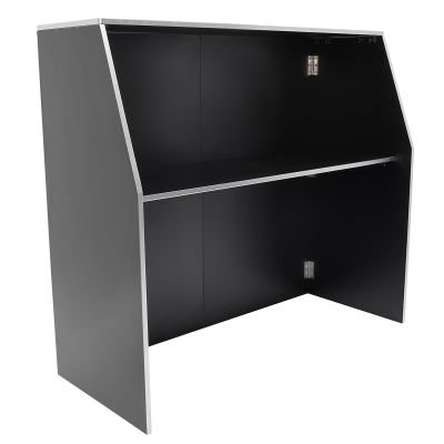 DONNGYZ 4' Portable Folding Event Bar with Shelves, Mobile Laminate Bartender Station for Parties and Events - Black & White Edge