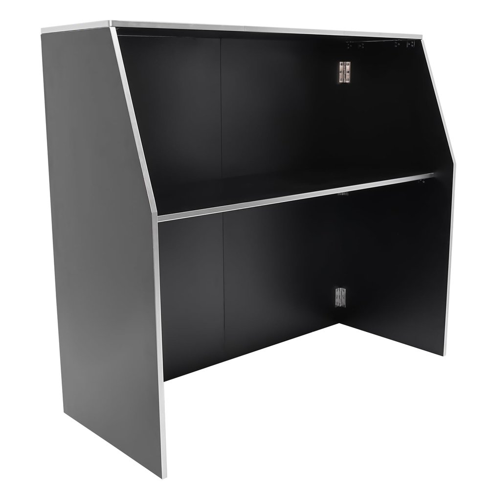 DONNGYZ 4' Portable Folding Event Bar with Shelves, Mobile Laminate Bartender Station for Parties and Events - Black & White Edge