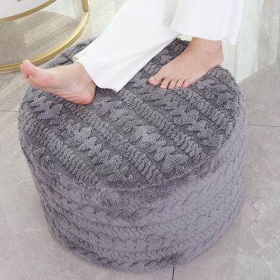 Asuprui Round Footstool Ottoman Gray, 20x14 Inches,Floor Pouf Sofa Footrest