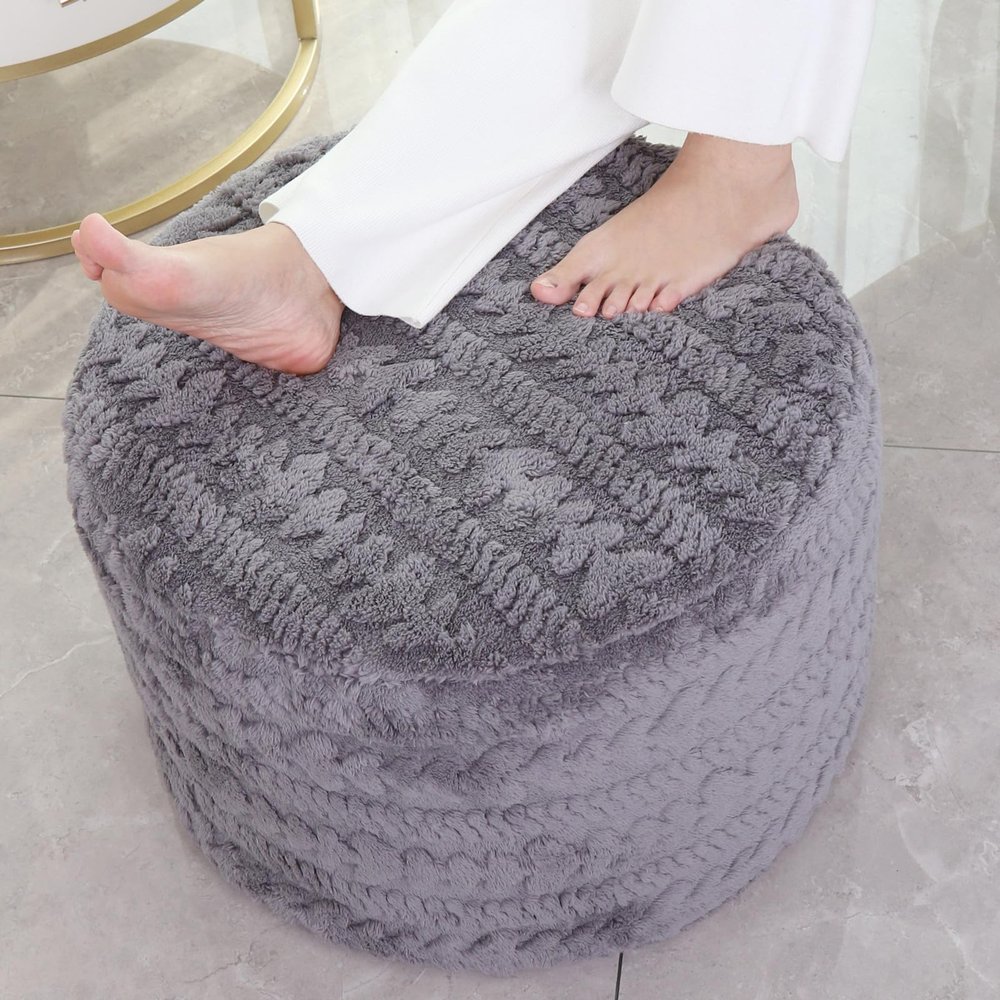 Asuprui Round Footstool Ottoman Gray, 20x14 Inches,Floor Pouf Sofa Footrest