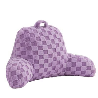 Aimuan Reading Pillow Checkered Bed Rest Wedge Backrest Checkerboard Pillow with Arms Back Support for Sitting Up in Bed Cushion Incline Rest Sleeping Snoring Pillow, Purple Large