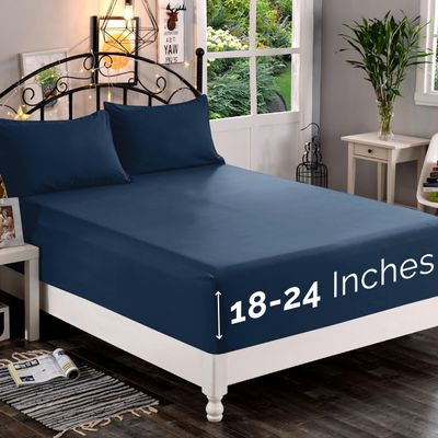 Elegant Comfort 1500 Premium Quality Fitted Sheet Ultra Soft 18-24 Inch Extra Deep Pocket - Single Fitted Sheet for High Mattress - Wrinkle Free with Smart Storage Pockets, Cal King, Navy Blue