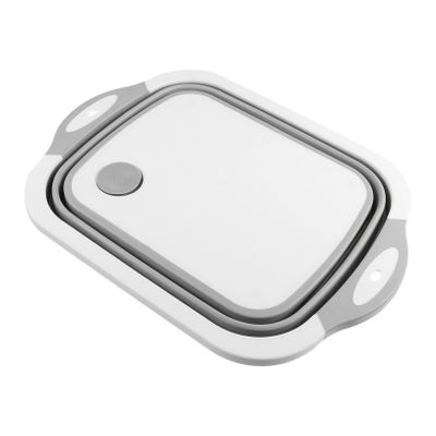 SECFOU 1pc Multifunctional Flexible Cutting Board Drain Basket Space-saving Kitchen Tool for Chopping and Washing Fruits Vegetables Grey