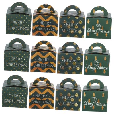 FRCOLOR Festive Christmas Candy Boxes Holiday Box with Handle Sturdy Paper Candy Holder Style