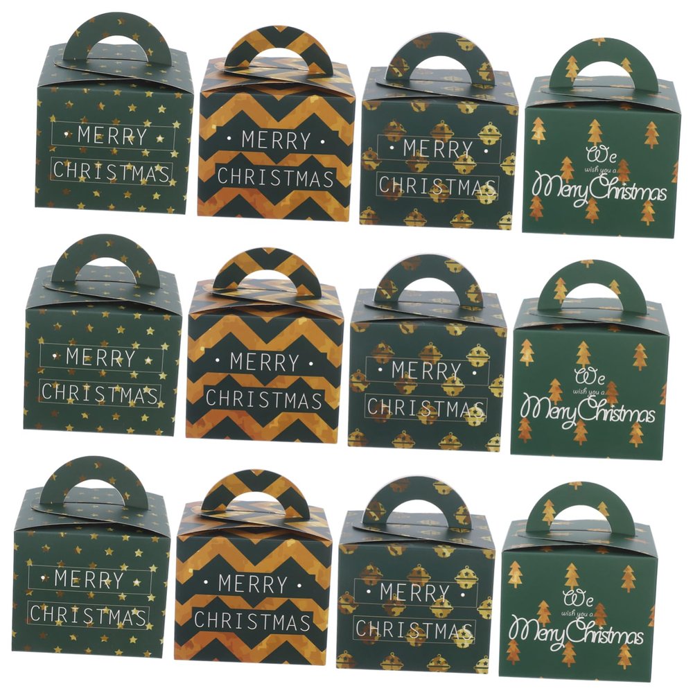 FRCOLOR Festive Christmas Candy Boxes Holiday Box with Handle Sturdy Paper Candy Holder Style