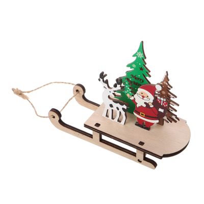 Abaodam Wooden Sleigh Sculpture Tree and Santa Claus Figurine for Christmas Decor Tabletop Elk Ornament for Holiday Displays and Festive Desktop Decoration for Celebrations