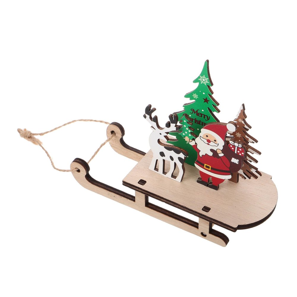 Abaodam Wooden Sleigh Sculpture Tree and Santa Claus Figurine for Christmas Decor Tabletop Elk Ornament for Holiday Displays and Festive Desktop Decoration for Celebrations