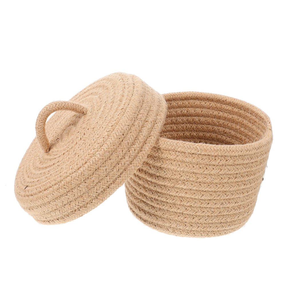 ANDRESLAD Cotton Rope Storage Basket with Lid Multifunctional Woven Organizer for Dorm Pastoral Style Sundries Container for Desktop and Home