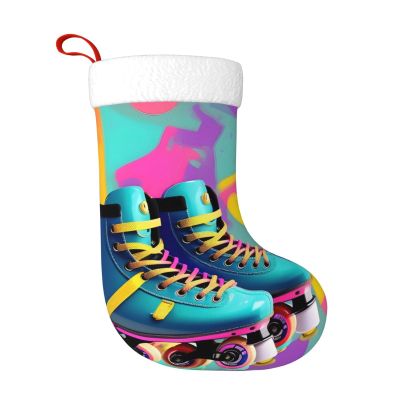 Loppott Retro Colorful Roller Skates Print Christmas Stocking,Christmas Decorations Gift Bag Hanging Ornament For Xmas Holiday Party