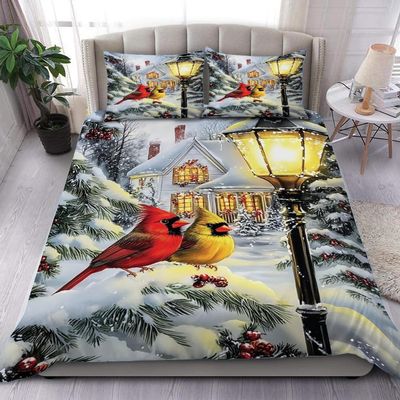 Cardinal Couple Bedding Set - Twin, Full, Queen, King - Red Cardinal Blanket - Ultra Soft, Lightweight, All Season - Microfiber - Xmas Bedroom Decor